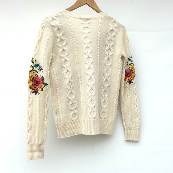 Johnny Was Wonder Years Cable Knit Embroidered Sweater Wool Cashmere Small - Picture 5 of 11